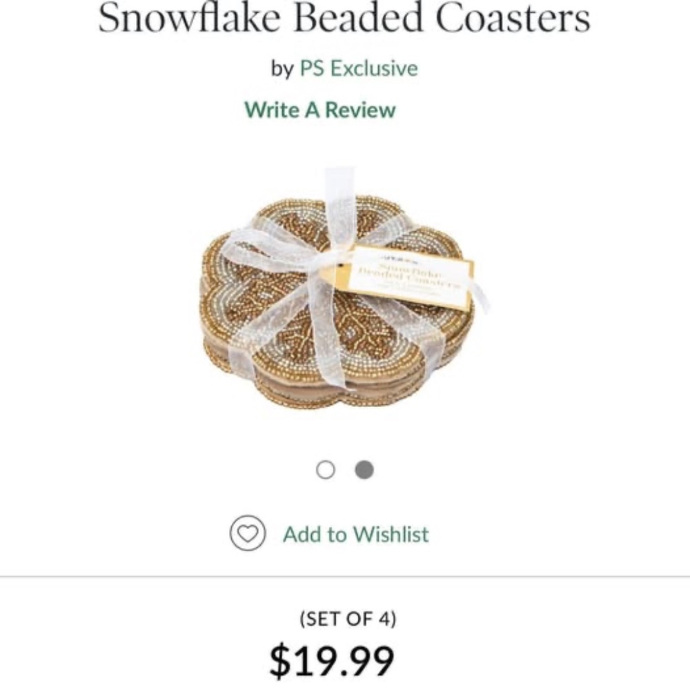 PS Exclusive, Snowflake Beaded Coasters, Set of 4, New in Ribbon & Package